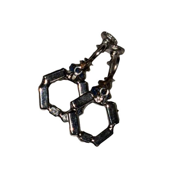 Vintage Blue Gemstone Screw-Back Earrings – Mid Century Rhinestone - Picture 3 of 4